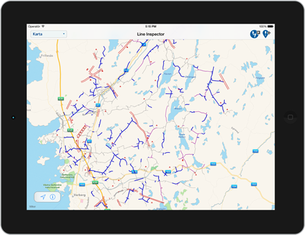 Line Inspector i ipad med kartlager